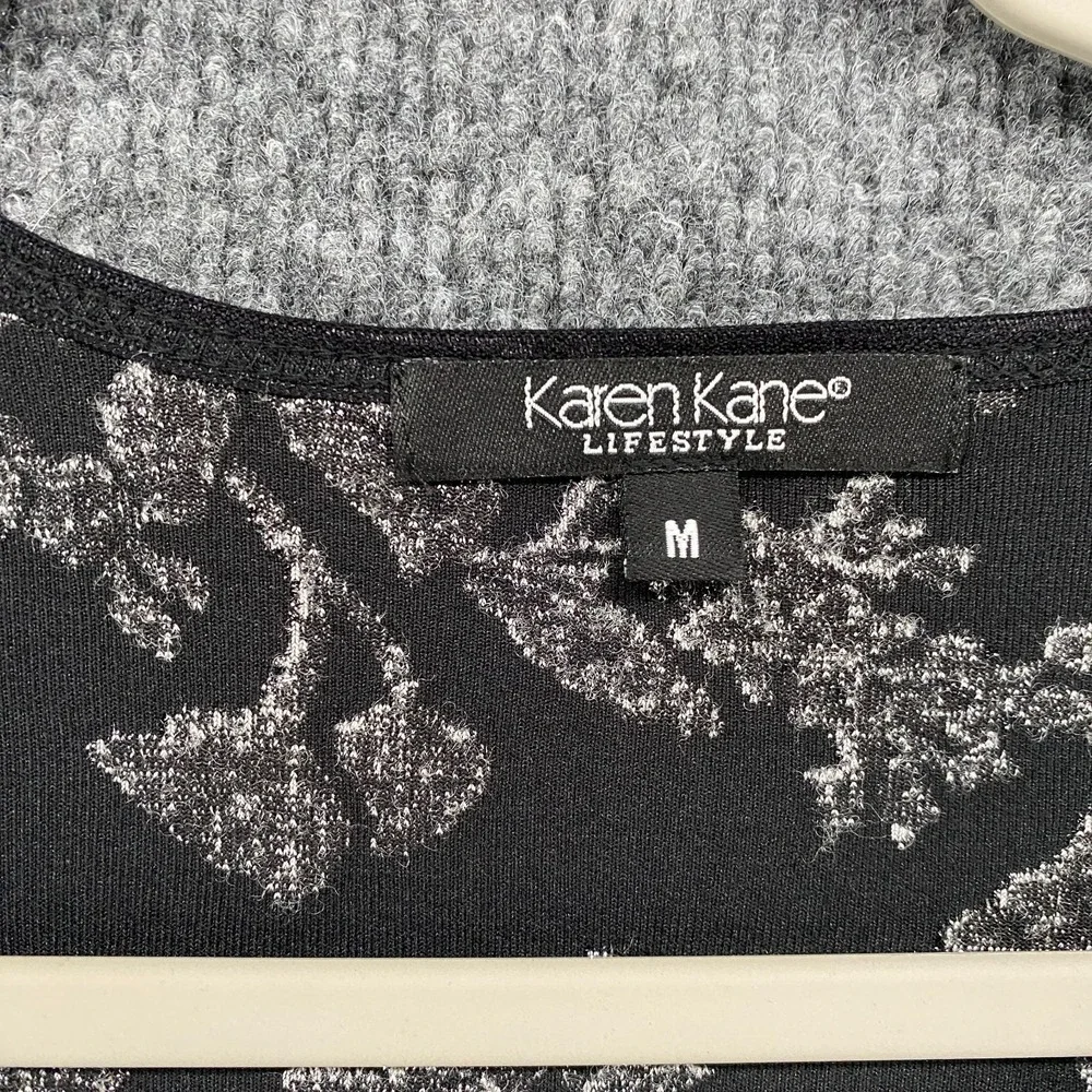 Karen Kane Top Medium Black Burnout Silver V-Neck Fitted Whimsigoth Fairy Grunge - Picture 5 of 8
